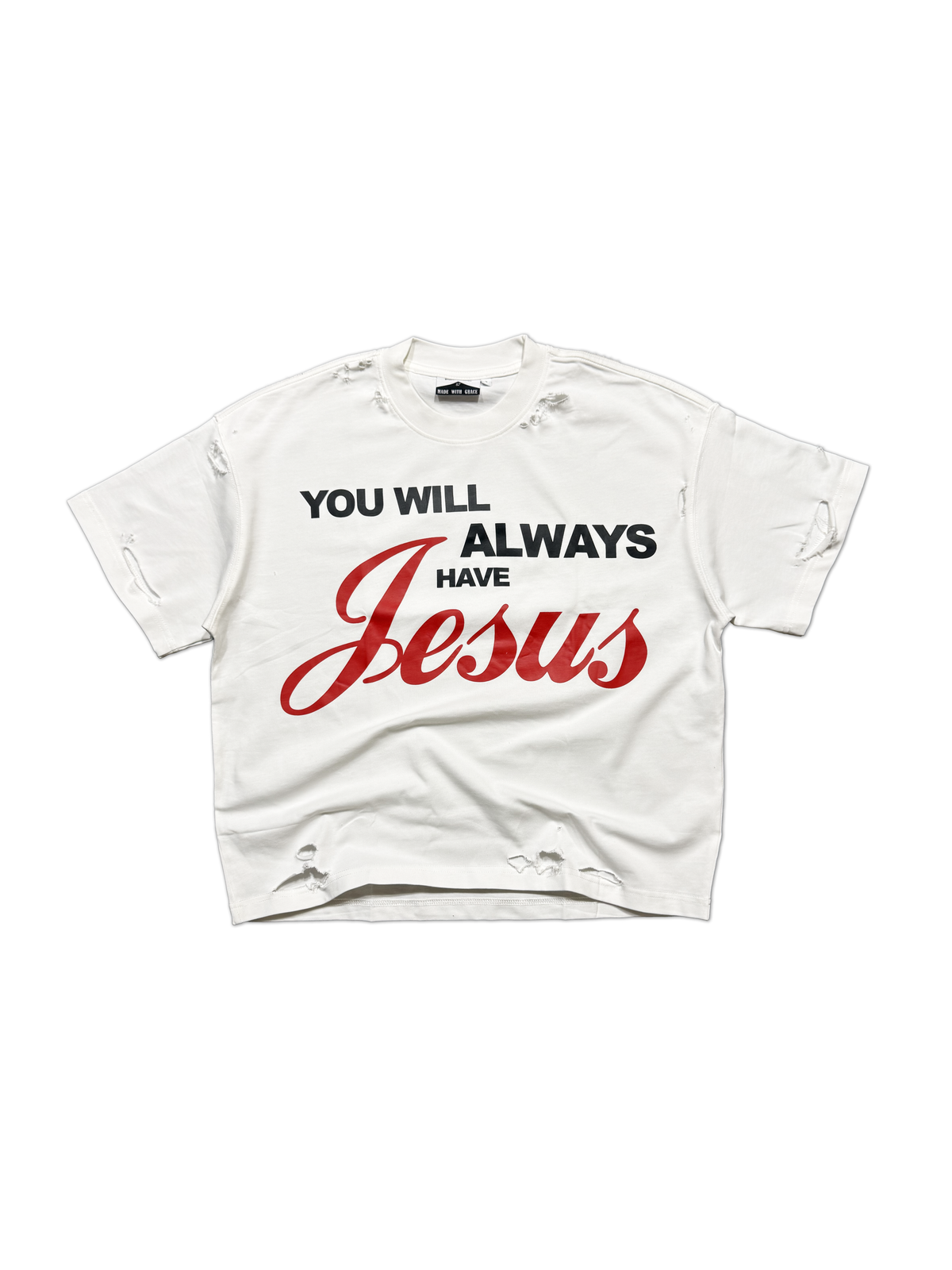 THRASHED ALWAYS JESUS TEE (WHITE)