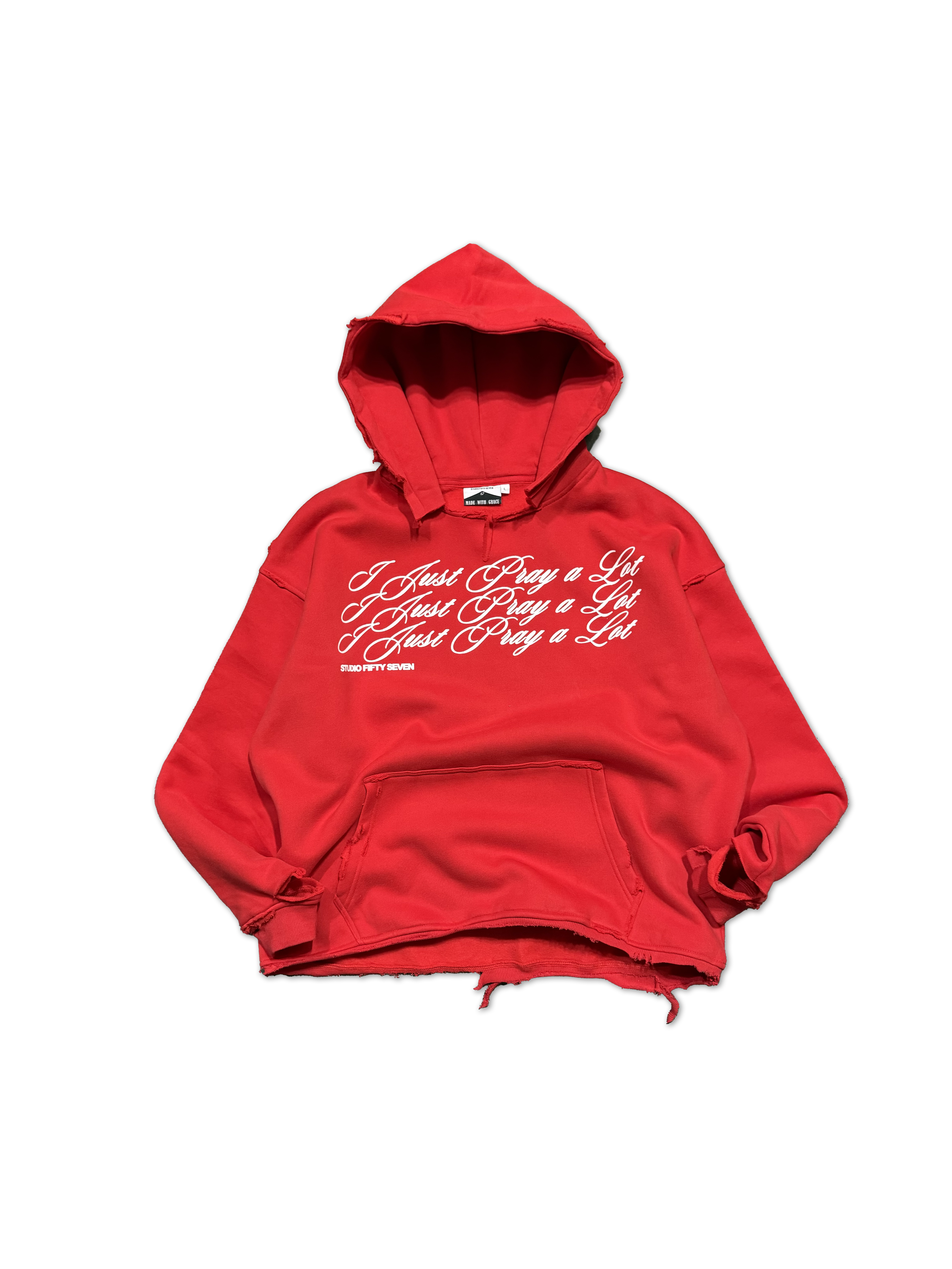 THRASHED SCRIPT PRAY HOODIE